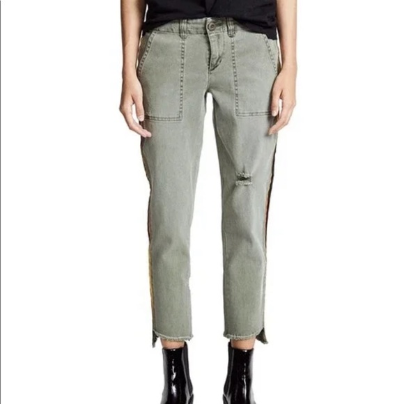 PAM AND GELA UNIFORM SIDE STRIPE STEP HEM ARMY PANT   GREEN SIZE 25 - Picture 15 of 15